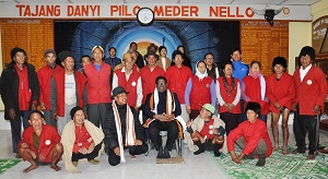 The Governor of Arunachal Pradesh Shri V. Shanmuganathan with Gaon buras and Gaon Buris at Tajang Danyi Piilo in the Meder Nello at Zero, Lower Subansiri District on 1st January� 2017.